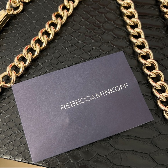 REBECCA MINKOFF MAC Red Leather CROSSBODY Messanger CLUTCH Gold Chain Strap - Picture 10 of 13